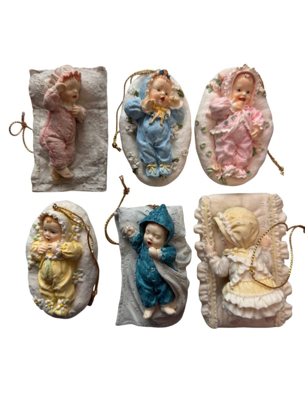Ashton-Drake Heirloom Baby Ornaments Holiday Ceramic Collectibles 6 Pc Set Vtg